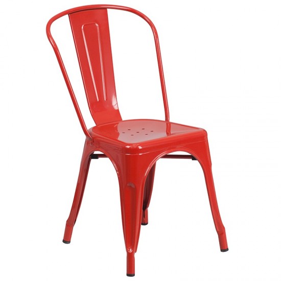 Commercial Grade 31.5" x 63" Rectangular Red Metal Indoor-Outdoor Table Set with 4 Stack Chairs