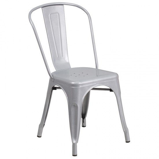 Commercial Grade 31.5" x 63" Rectangular Silver Metal Indoor-Outdoor Table Set with 4 Stack Chairs
