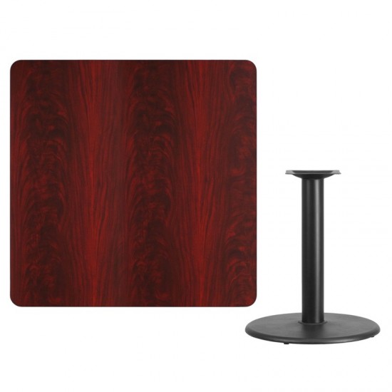 42'' Square Mahogany Laminate Table Top with 24'' Round Table Height Base
