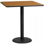 42'' Square Natural Laminate Table Top with 24'' Round Bar Height Table Base