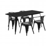 Commercial Grade 31.5" x 63" Rectangular Black Metal Indoor-Outdoor Table Set with 4 Arm Chairs