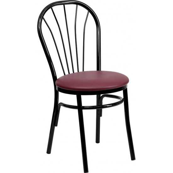 Fan Back Metal Chair - Burgundy Vinyl Seat