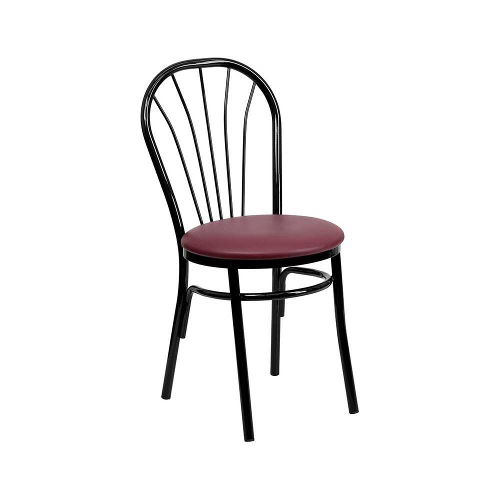 Fan Back Metal Chair - Burgundy Vinyl Seat