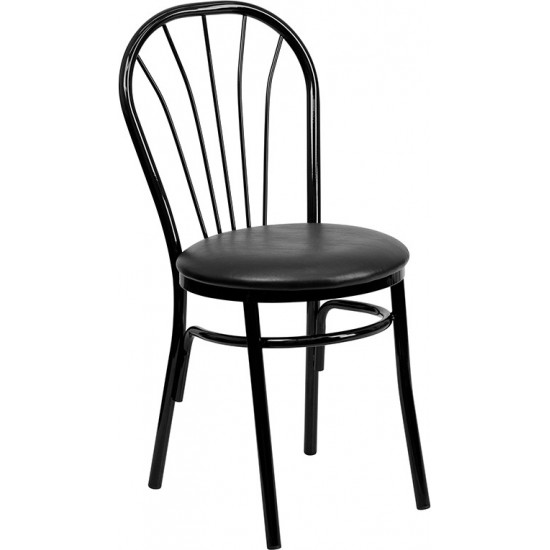 Fan Back Metal Chair - Black Vinyl Seat