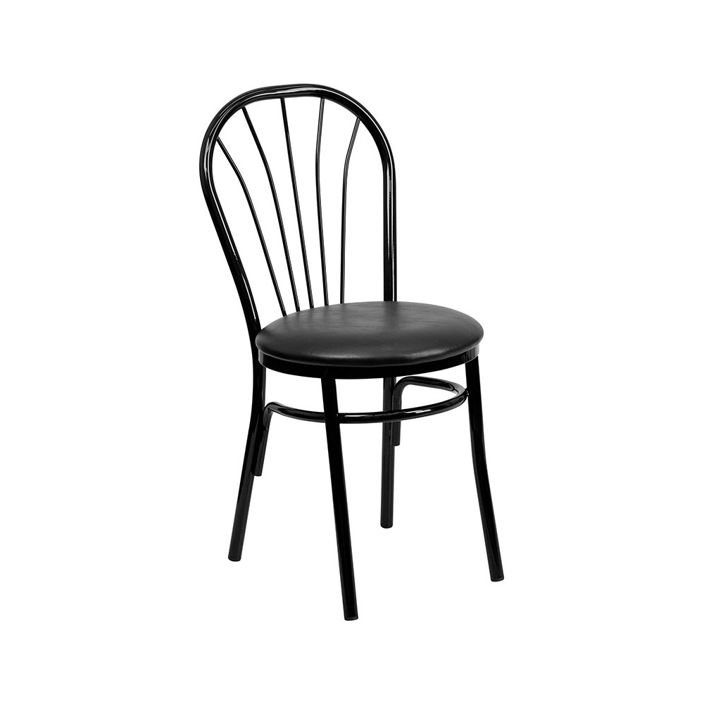 Fan Back Metal Chair - Black Vinyl Seat