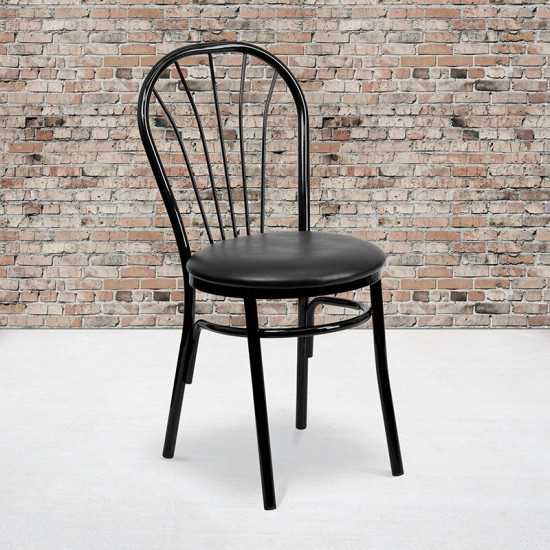 Fan Back Metal Chair - Black Vinyl Seat