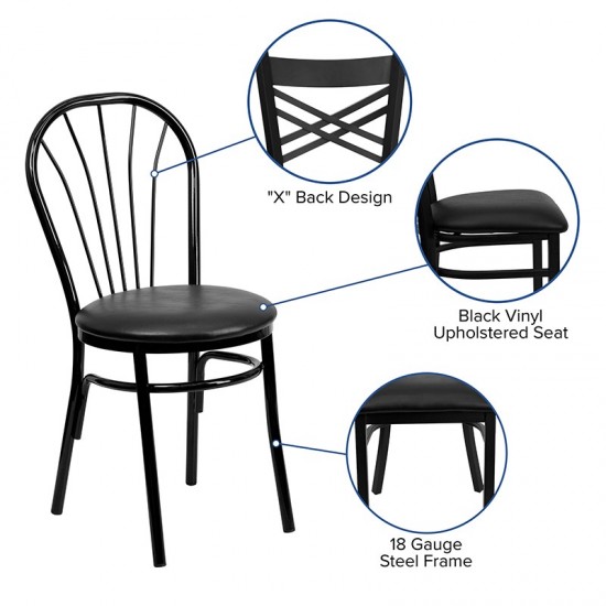 Fan Back Metal Chair - Black Vinyl Seat