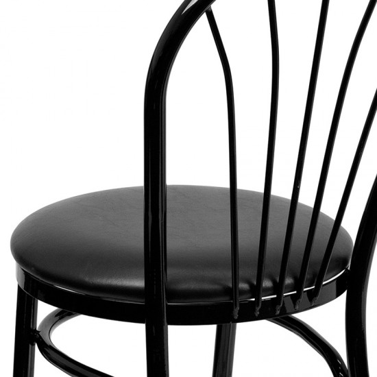 Fan Back Metal Chair - Black Vinyl Seat