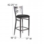 Clear Coated ''X'' Back Metal Restaurant Barstool - Black Vinyl Seat