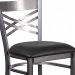 Clear Coated ''X'' Back Metal Restaurant Barstool - Black Vinyl Seat