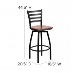 Black Ladder Back Swivel Metal Barstool - Cherry Wood Seat