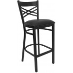 Black \'\'X\'\' Back Metal Restaurant Barstool - Black Vinyl Seat