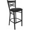 Black ''X'' Back Metal Restaurant Barstool - Black Vinyl Seat