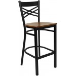 Black ''X'' Back Metal Restaurant Barstool - Cherry Wood Seat