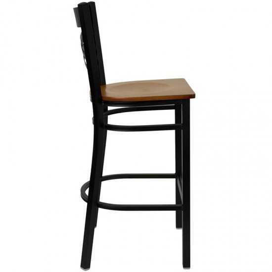 Black ''X'' Back Metal Restaurant Barstool - Cherry Wood Seat