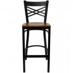 Black ''X'' Back Metal Restaurant Barstool - Cherry Wood Seat