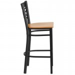 Black ''X'' Back Metal Restaurant Barstool - Natural Wood Seat