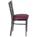 Clear Coated ''X'' Back Metal Restaurant Chair - Burgundy Vinyl Seat