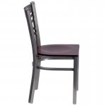 Clear Coated ''X'' Back Metal Restaurant Chair - Mahogany Wood Seat