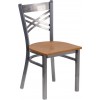 Clear Coated ''X'' Back Metal Restaurant Chair - Natural Wood Seat