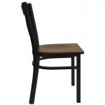 Black ''X'' Back Metal Restaurant Chair - Mahogany Wood Seat