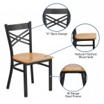 Black ''X'' Back Metal Restaurant Chair - Natural Wood Seat