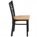 Black ''X'' Back Metal Restaurant Chair - Natural Wood Seat