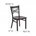 Black ''X'' Back Metal Restaurant Chair - Walnut Wood Seat