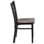 Black ''X'' Back Metal Restaurant Chair - Walnut Wood Seat