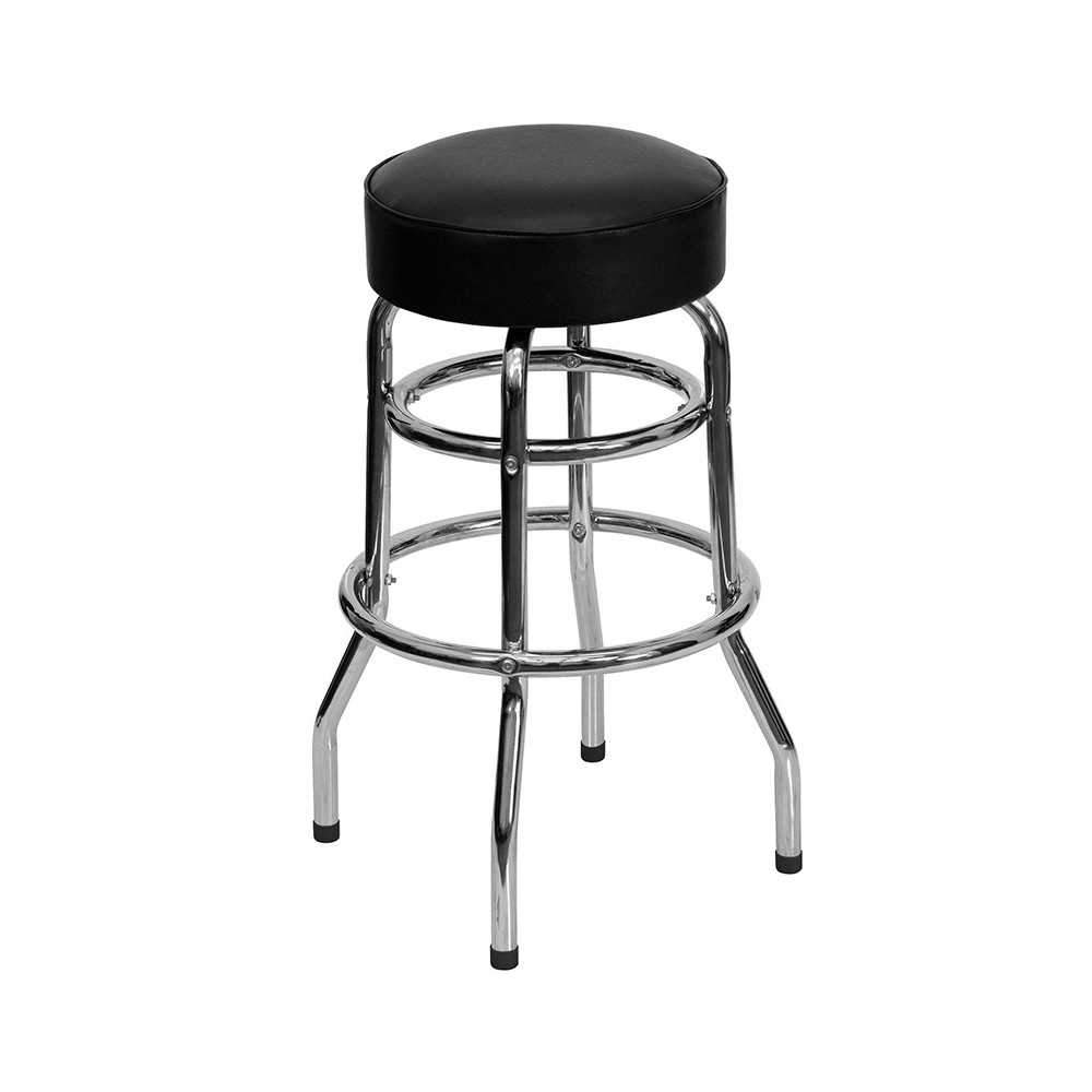 Double Ring Chrome Barstool with Black Seat Double Ring Chrome Barstool with Black Seat