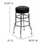 Double Ring Chrome Barstool with Black Seat