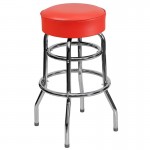Double Ring Chrome Barstool with Red Seat