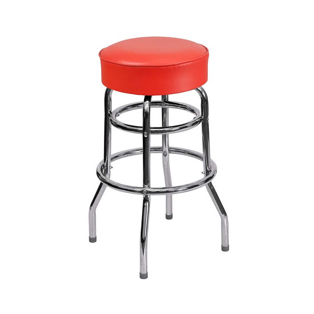 Double Ring Chrome Barstool with Red Seat Double Ring Chrome Barstool with Red Seat