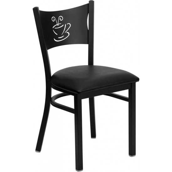 Black Coffee Back Metal Restaurant Chair - Black Vinyl Seat