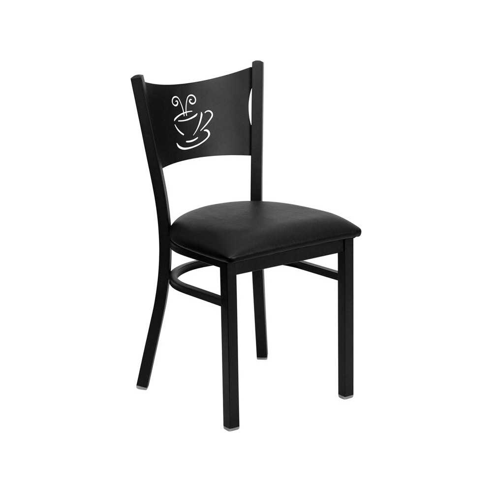 Black Coffee Back Metal Restaurant Chair - Black Vinyl Seat