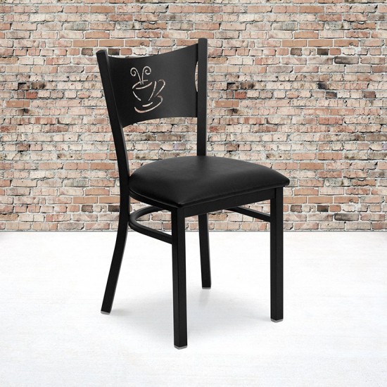 Black Coffee Back Metal Restaurant Chair - Black Vinyl Seat