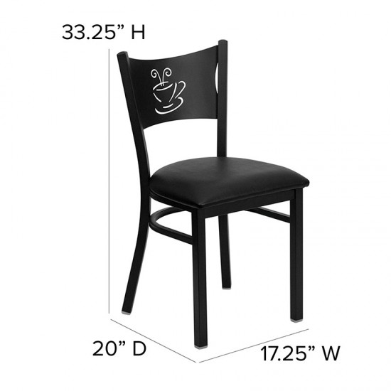 Black Coffee Back Metal Restaurant Chair - Black Vinyl Seat