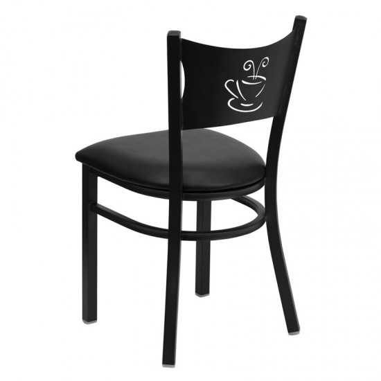 Black Coffee Back Metal Restaurant Chair - Black Vinyl Seat