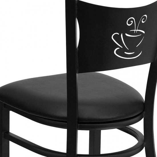 Black Coffee Back Metal Restaurant Chair - Black Vinyl Seat