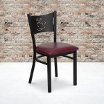 Black Coffee Back Metal Restaurant Chair - Burgundy Vinyl Seat