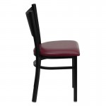 Black Coffee Back Metal Restaurant Chair - Burgundy Vinyl Seat