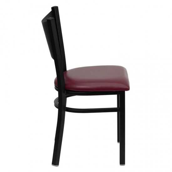 Black Coffee Back Metal Restaurant Chair - Burgundy Vinyl Seat