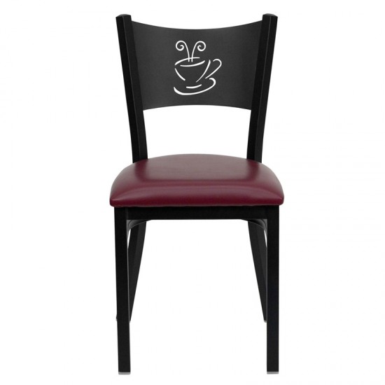 Black Coffee Back Metal Restaurant Chair - Burgundy Vinyl Seat