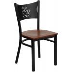 Black Coffee Back Metal Restaurant Chair - Cherry Wood Seat