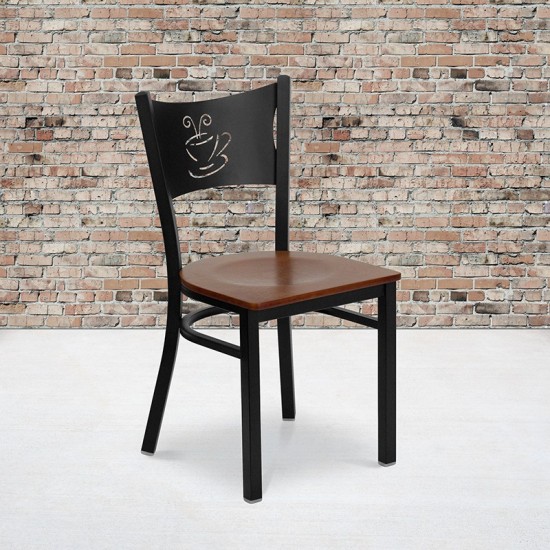 Black Coffee Back Metal Restaurant Chair - Cherry Wood Seat