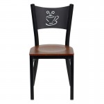 Black Coffee Back Metal Restaurant Chair - Cherry Wood Seat