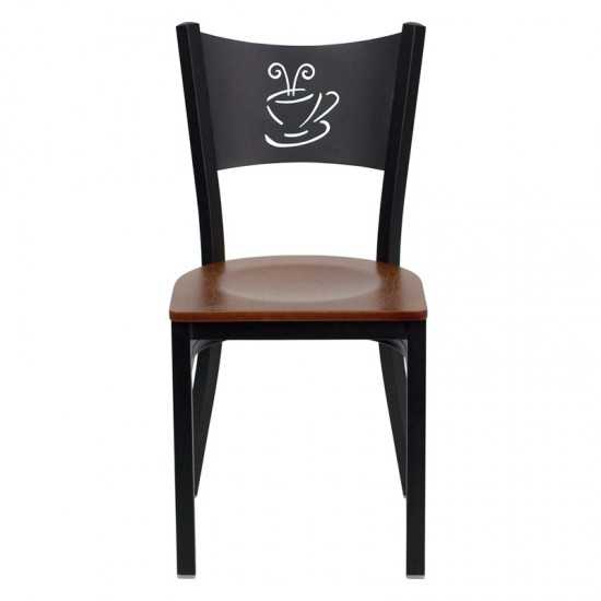 Black Coffee Back Metal Restaurant Chair - Cherry Wood Seat