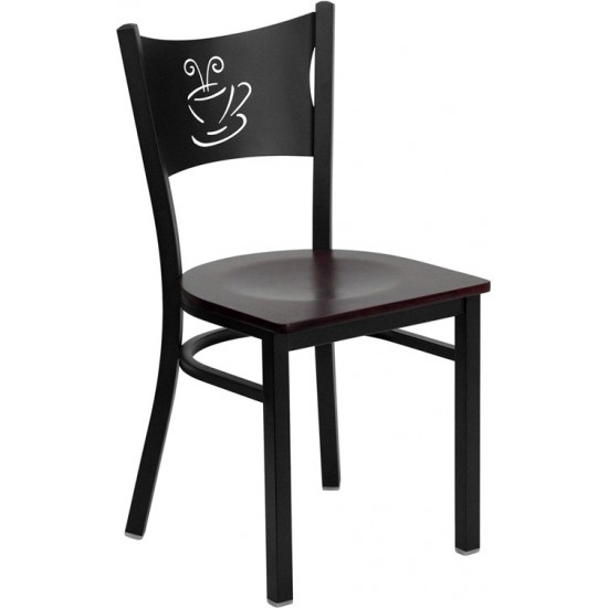 Black Coffee Back Metal Restaurant Chair - Mahogany Wood Seat