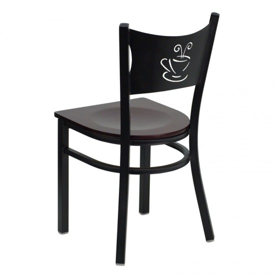 Black Coffee Back Metal Restaurant Chair - Mahogany Wood Seat