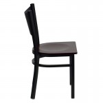 Black Coffee Back Metal Restaurant Chair - Mahogany Wood Seat